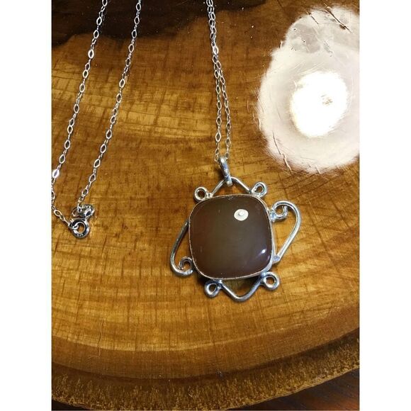 Necklace, Carnelian and Sterling Silver Necklace Pendant, NEW, 18”, Handmade, Ar - Picture 1 of 4